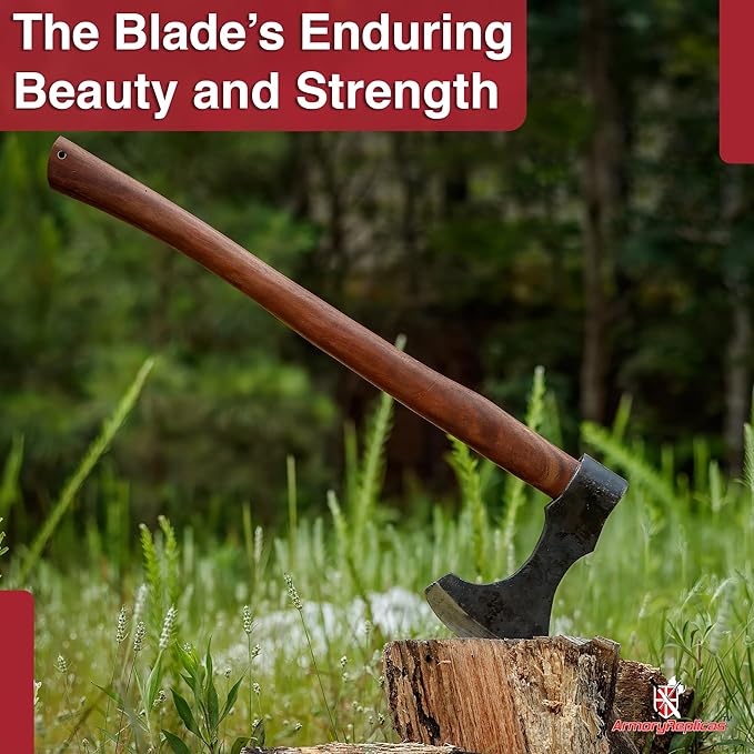 Armory Replicas™ Medieval Outdoor Viking Warpath Functional Battle Axe – Hand-Forged Iron Steel Blade 20.75 Length Rustic Finish Perfect for Reenactments &amp Outdoor Use