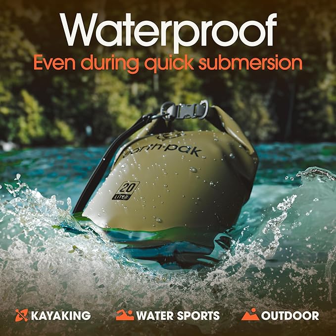 Earth Pak Waterproof Dry Bag - Roll Top Waterproof Backpack Forest Green 5L &amp 10L