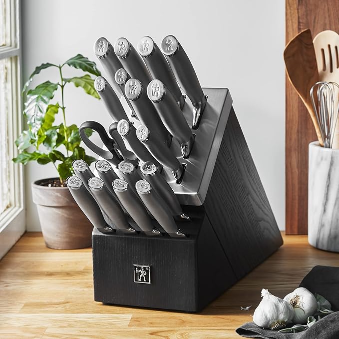 HENCKELS Modernist 20-Piece Self-Sharpening Knife Set with Block Chef's Paring Utility Bread Steak Knives Black Stainless Steel