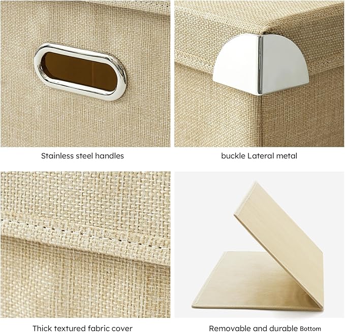 CONTAIL 19.7 58 Quart Collapsible Storage Bins with Foldable LidsStackable Linen Fabric Closet Boxes with Handle19.68”X13.77”X12.2”Khaki