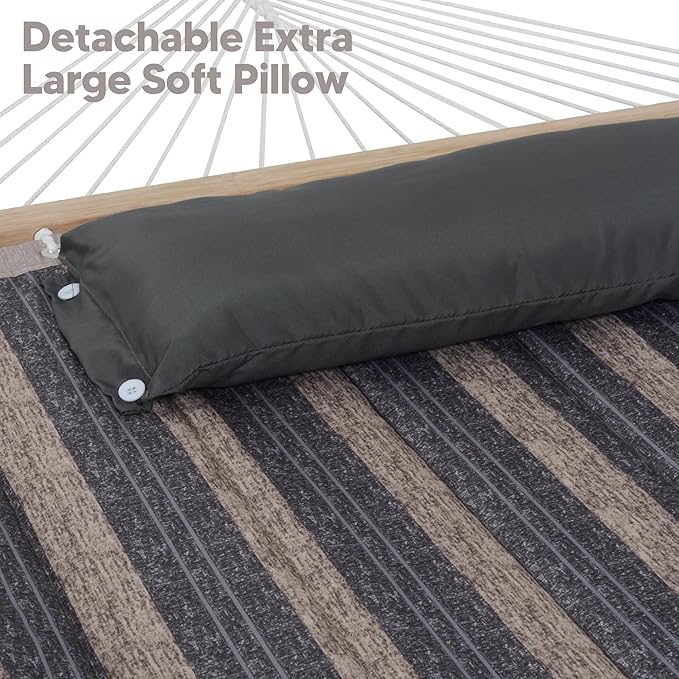 SUNCREAT Hammock with Stand 2 Person Heavy Duty Freestanding Hammock with Spreader Bar Soft Pillow Gray Stripes