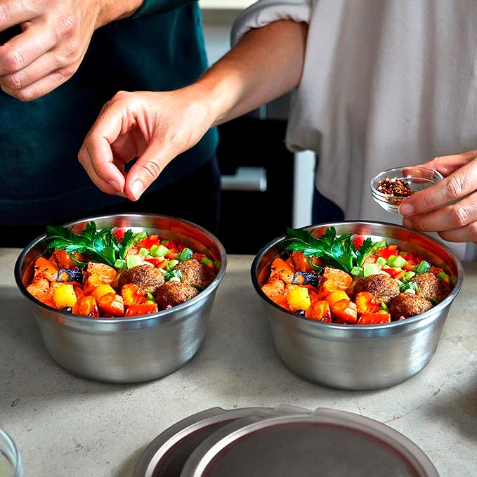 BLACK + BLUM Lunch Bowl - Reusable Meal Prep Containers for Picnic &amp Camping - Microwavable Stainless Steel Lunch &amp Dinner Food Storage Box with Leak Proof Lid - Dishwasher &amp Oven Safe - M