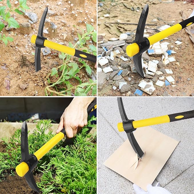 3 Packs 15 Inch Garden Pick Axes with Fiberglass HandleHand Pickaxe Cast Steel of Pick Axes Head for Gardening Camping Prospecting and Outdoor Activities