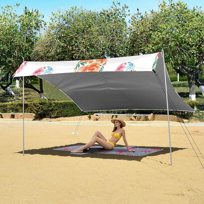 Beach Canopy with Windproof Ropes &amp Sandbags Beach Tent Sun Shade Sun Shelter for Camping Trips Fishing Backyard Fun or Picnics Easter Egg