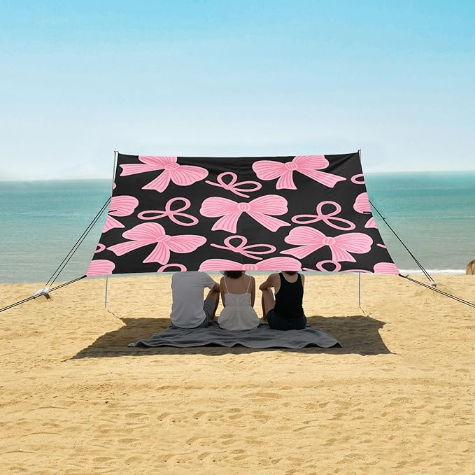 ALAZA Pink Bow Pattern Beach Tent Sun Shelter Portable Canopy Sunshade for Outdoor Camping Picnics Backyard Fun 10x9 ft