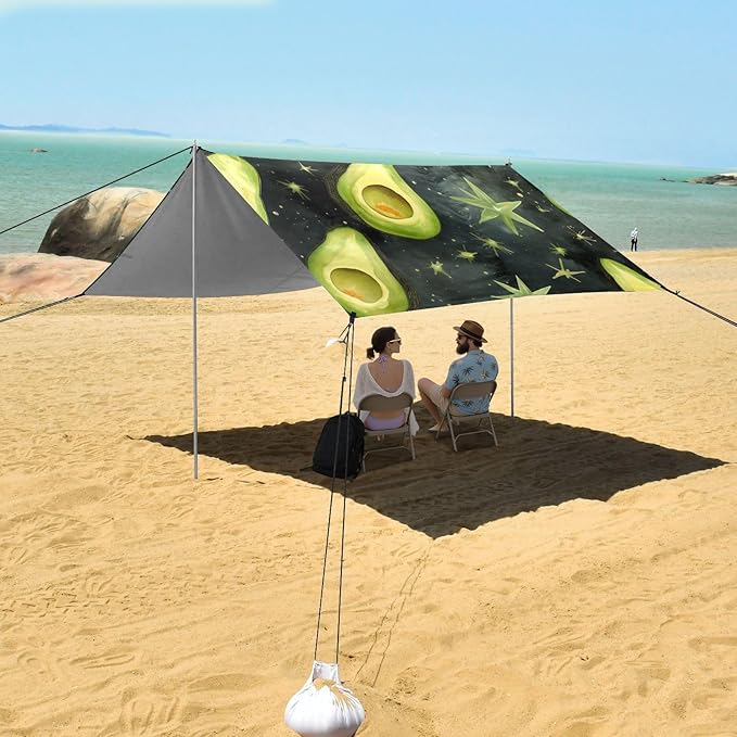 ALAZA Avocado Starrry Sky Beach Tent Sun Shelter Portable Canopy Sunshade for Outdoor Camping Picnics Backyard Fun 10x9 ft