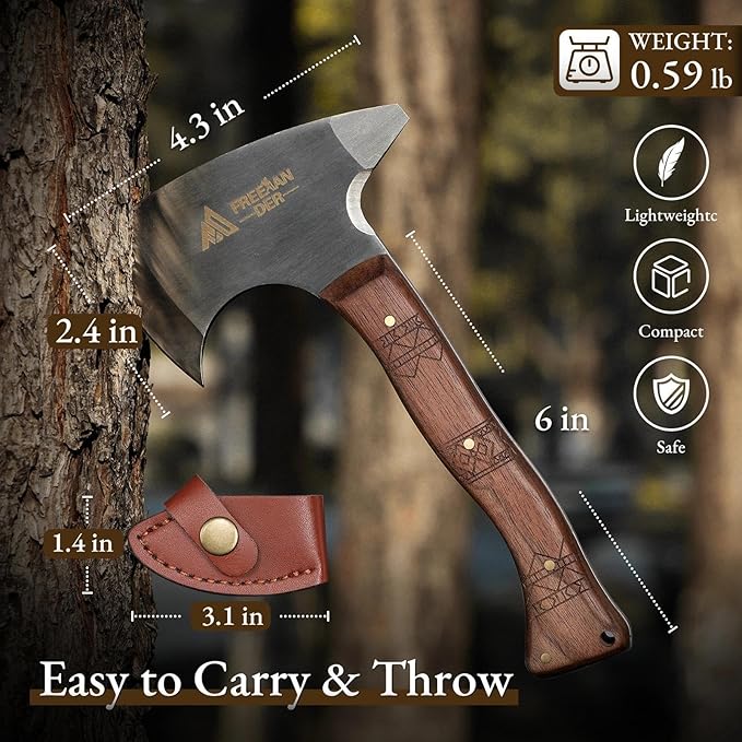 Freelander 7.9'' Throwing Axe Set with Leather Sheath 3 Pack High Carbon Stainless Steel Small Throwing Axes Hatchet for Adults Men &amp Women Ergonomic Wood Handle for Competition and Recreation