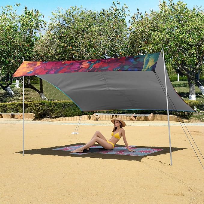 ALAZA Surreal Beautiful Vibrant Sunflower Oil Painting Beach Tent Sun Shelter UPF50+ Protection Beach Shade Canopy w/ 4 Sandbags for Outdoor Camping Fishing Backyard Fun Picnic 10x9 ft