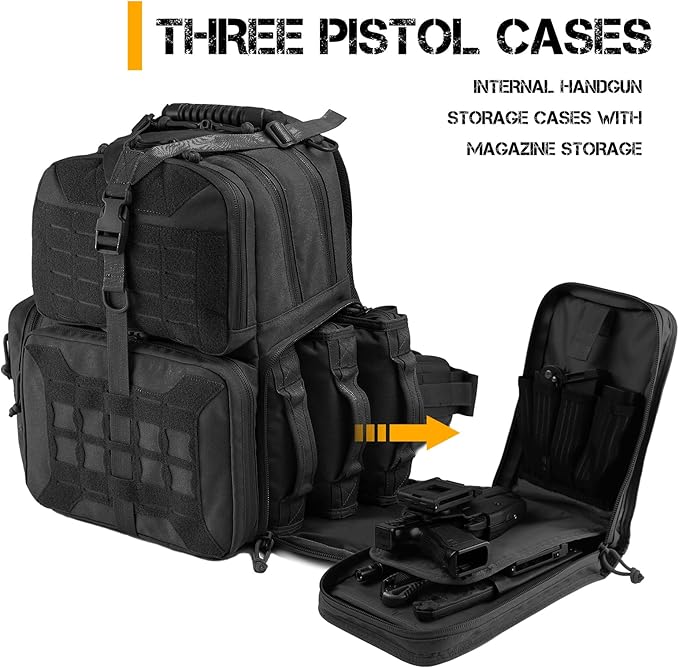 VOTAGOO Tactical Range Backpack Gun Bag for Handguns and Ammo 3 Pistol Carrying Cases for Hunting Shooting