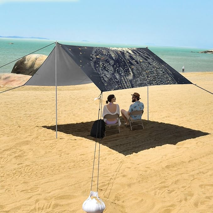ALAZA Cute Starry Owl Beach Tent Sun Shelter Portable Canopy Sunshade for Outdoor Camping Picnics Backyard Fun 10x9 ft
