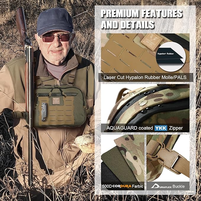 Tactical Chest Rig Bag 3L Utility Hypalon Molle Chest Rig With Map Pocket 500D Cordura Chest Bag for Hunting Workouts (Multicam)