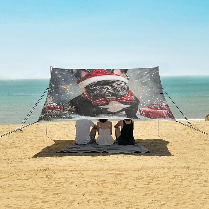 ALAZA Black French Bulldog Snowflake Christmas Scene Beach Tent Sun Shelter Portable Canopy Sunshade for Outdoor Camping Picnics Backyard Fun 10x9 ft