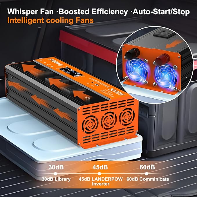 3000W Power Inverter 12v DC to 120v Ac Inverter Power Inverters for Vehicles with LCD Display 3AC Sockets and USB-C &amp QC 3.0 Port with Remote Control for Camping Home Truck Rv Solar System