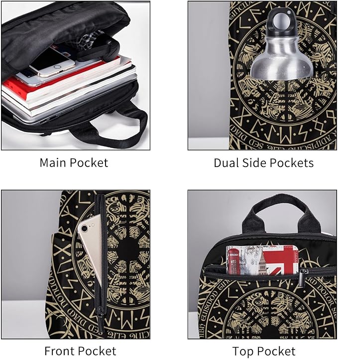 Laptop Backpack Travel Backpack Large Diaper Bag Doctor Bag Backpack for Women &amp Men (Cool Norse Viking Vegvisir runic compass)