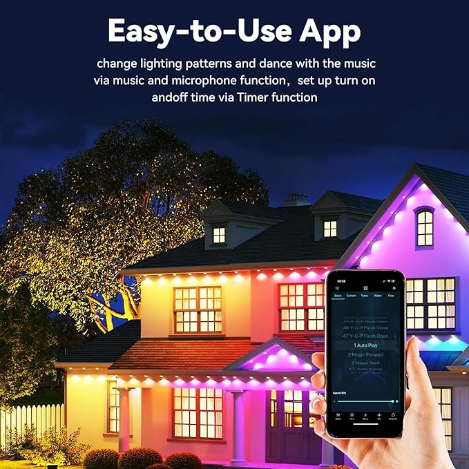 Smart Outdoor Christmas Lights 36 LED 54 Scene Modes IP68 Waterproof Compatible with Alexa &amp Google Assistant (52 Ft)
