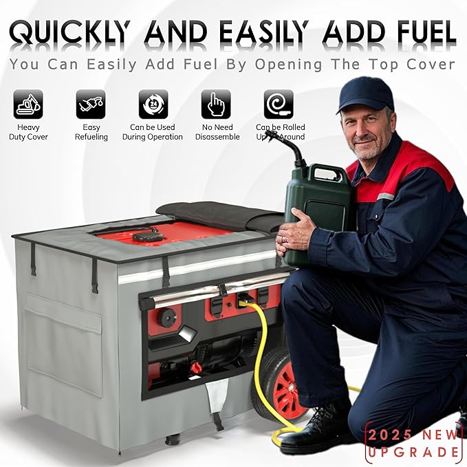 Generator Covers While Running 32x24x24 Inches Generator Covers for Outside Heavy Duty Dustproof/Waterproof 1680+400D Double Layer for 5000W-10000W Frame Generators Grey