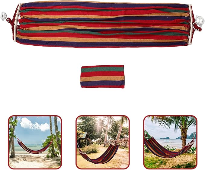 SHOWERORO Outdoor Camping Hammock Canvas Single Thickened Anti-Rollover Hanging Bed 200x80cm Red Striped Portable Hammock for Travel and Outdoor Use
