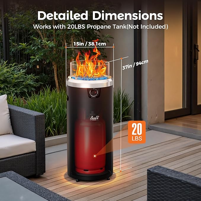 BALI OUTDOORS Propane Fire Pit Black Column Outdoor Fire Pit Round Outdoor Firepits for Outside Garden Patio