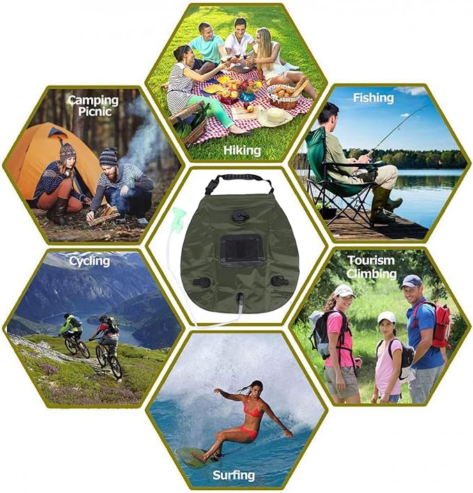 Keenso Solar Shower Bag 20L Large Capacity Camping Shower Bag with Adjustable Waterflow Head and Detachable Hose for Outdoor Camping Beach Swimming