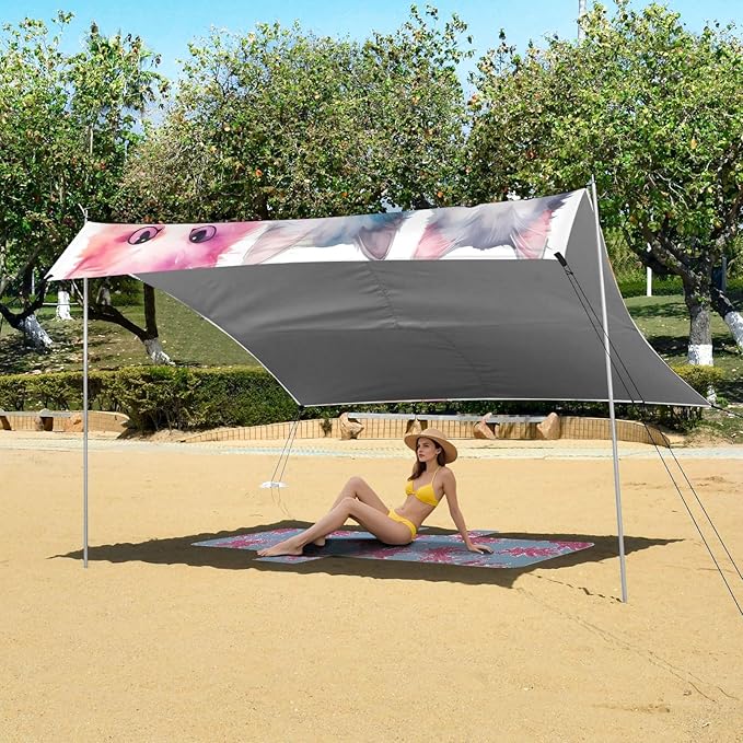ALAZA Cute Cat Watercolor Kitten Beach Tent Sun Shelter UPF50+ Protection Beach Shade Canopy w/ 4 Sandbags for Outdoor Camping Fishing Backyard Fun Picnic 10x9 ft