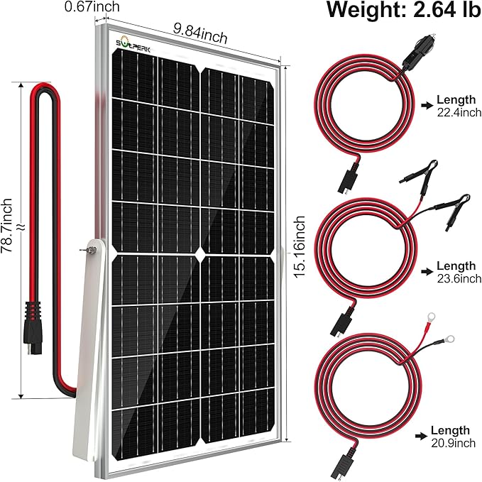 SOLPERK 15W Solar Battery Charger 12V Waterproof Solar Panel Charger + Upgrade 8A Charge Controller+ Adjustable Mount Bracket for Car Motorcycle Boat Marine RVTrailer TractorTruck etc.
