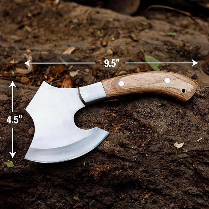 Hand Forged Mini Carbon Steel Axe - Battle Ready Bearded Axe/Hatchet 18.00 Inches for Camping Wood Chopping Hiking and Every Day Carry Axe with Leather Sheath ELI100