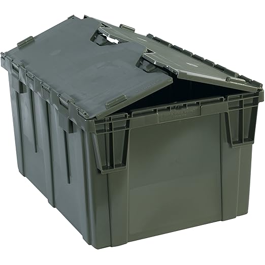 Aviditi Heavy Duty Plastic Storage Tote with Attached Lid 26 x 19 x 15 5/8 Gray for Shipping Distribution Stocking and Multi-Purpose Storage (1 Tote) grey (BINR113AVI)