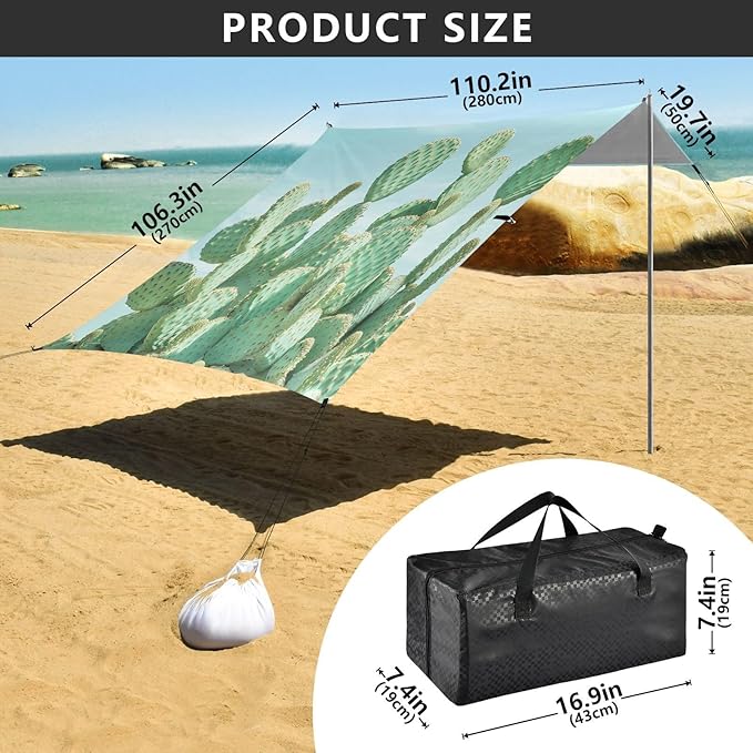 ALAZA Cactuses Bule Sky Beach Tent Sun Shelter Portable Canopy Sunshade for Outdoor Camping Picnics Backyard Fun 10x9 ft