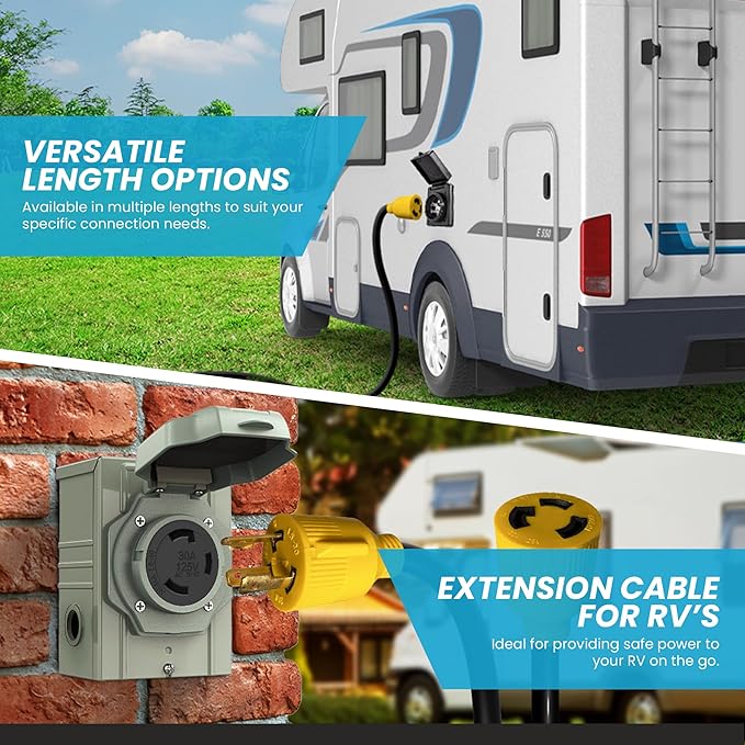 IronBox Electric L5-30P to L5-30R Locking Power Cord - 30A 125V 10 AWG 3 Conductor - Electrical Adapter Plug - Heavy Duty Plug and Connector Extension Cable for RV Generators Camper &amp More (2