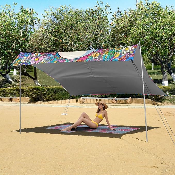 Funny Seal2 Beach Tent UPF50 Water-Resistant Large Portable Sun Shelter with Sand Pockets for Camping Picnics Backyard &amp Fishing
