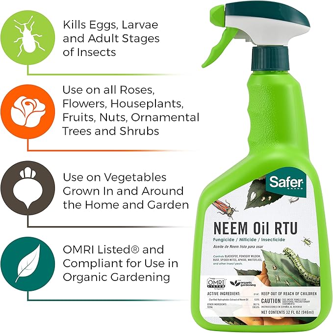Safer Brand 5180-6 Ready-to-Use Insect Killing Fungicide and Miticide Neem Oil Spray - 6 Pack