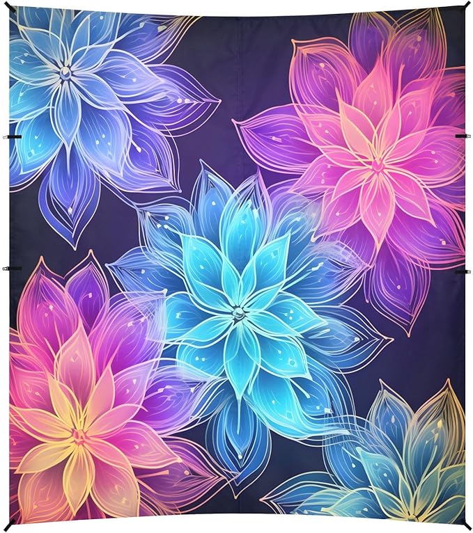 ALAZA Rainbow Mandala Transparent Flowers Beach Tent Sun Shelter UPF50+ Protection Beach Shade Canopy w/ 4 Sandbags for Outdoor Camping Fishing Backyard Fun Picnic 10x9 ft