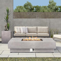 60-inch Outdoor Propane Fire Pit Table Set - 2-Piece 50000 BTU Concrete Large Rectangular Fire Table with Lid Propane Tank Table Lava Rocks Rain Cover - Perfect Firepit for Outdoor Use