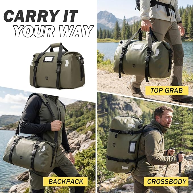 Waterproof Duffel Bag 40L - Heavy Duty Dry Bag Backpack for Motorcycle Travel Kayaking Boating &amp Camping - Watertight Roll Top Gear Bag with Air Valve &amp Reflective Strips for Men Women