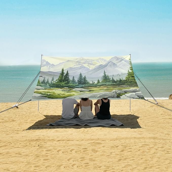 Beach Canopy with Windproof Ropes &amp Sandbags Beach Tent Sun Shade Sun Shelter for Camping Trips Fishing Backyard Fun or Picnics Landscape