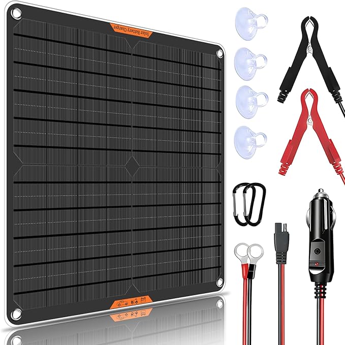 12 Volt 20W Solar Car Battery Charger &amp Maintainer Solar Panel Trickle Charger with Alligator Clip&amp Cigarette Lighter PlugAdapter for Car Boat Automotive Motorcycle RV
