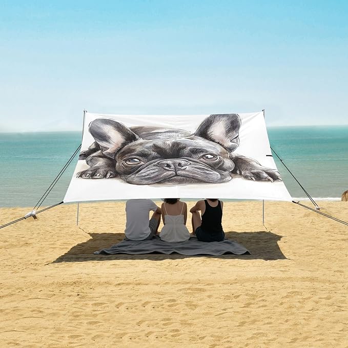 ALAZA French Bulldog Lie Prone Comfortably Beach Tent Sun Shelter Portable Canopy Sunshade for Outdoor Camping Picnics Backyard Fun 10x9 ft