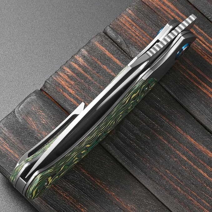 Sitivien ST270 Folding Knife M390 Steel Blade Titanium &amp Carbon Fiber Handle Knife with Pocket Clip for Men Women Outdoor Camping Hiking Survival(Green)