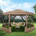 COBIZI 15x15FT Pop Up Gazebo Screen Tent Screen House for Camping Screen Room with Mosquito Netting Hub Tent Instant Screened Canopy with Carrying Bag and Ground Stakes Khaki(Upgraded)
