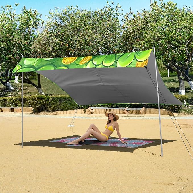 xigua St. Patrick's Day Clover Beach Tent Sun Shelter with Carrying Bag - Silver Coated Oxford Fabric Beach Canopy for Beach Camping Fishing - Includes Windproof Ropes Sandbags &amp Stakes
