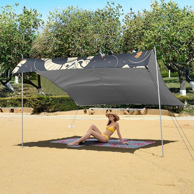 ALAZA Astronaut Moon Stars Pop Art Beach Tent Sun Shelter UPF50+ Protection Beach Shade Canopy w/ 4 Sandbags for Outdoor Camping Fishing Backyard Fun Picnic 10x9 ft