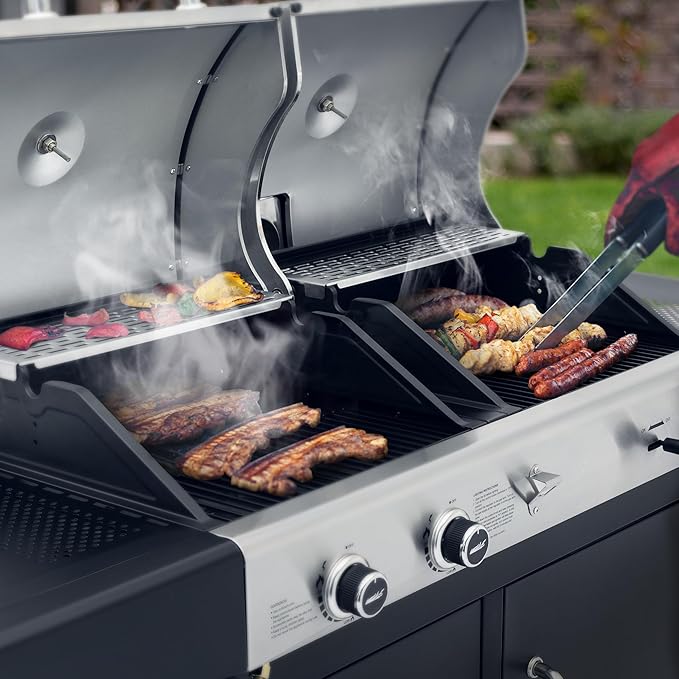 Royal Gourmet ZH3002N Propane Gas and Charcoal Grill Combo Dual Fuel BBQ Grill with 2 Side Shelves for Outdoor Patio Garden Backyard Barbecue 20000 BTUs Silver &amp Black