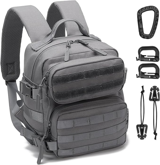 9L Mini Tactical Backpack Men Women Small Assault Rucksack Water-proof GYM Hiking Bug Out Bag with molle attachments (Gray)