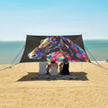 ALAZA Geometric Horse Beach Tent Sun Shelter UPF50+ Protection Beach Shade Canopy w/ 4 Sandbags for Outdoor Camping Fishing Backyard Fun Picnic 10x9 ft