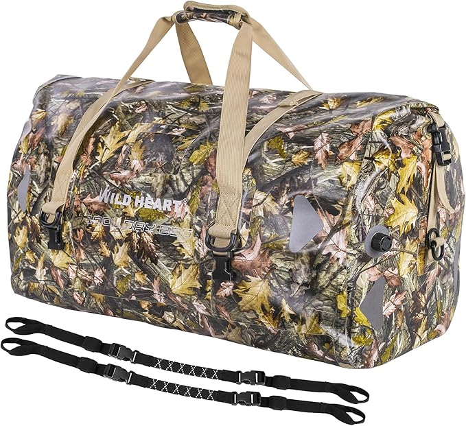 WILD HEART Waterproof Motorcycle Duffel Bag PVC500D Double-bottom With Rope Straps and Inner Pocket 40L 66L 100L for Kayaking Camping BoatingMotorcycle