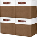 Collapsible Fabric Storage Cubes 11x11 Cube Storage Bins 4 Pack Closet Baskets Box with Handles for Organizing Shelf Toys Clothes Home Office Nursery (Brown&ampWhite)