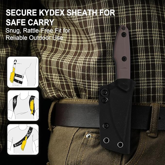 Kizer Splinter Fixed Blade Knife 3.15 AEB-L Blade Brown &amp Black G10 Handle Small EDC Fixed Blade Knife with Kydex Sheath for Hunting Camping Survival Outdoor Adventure 1087A2