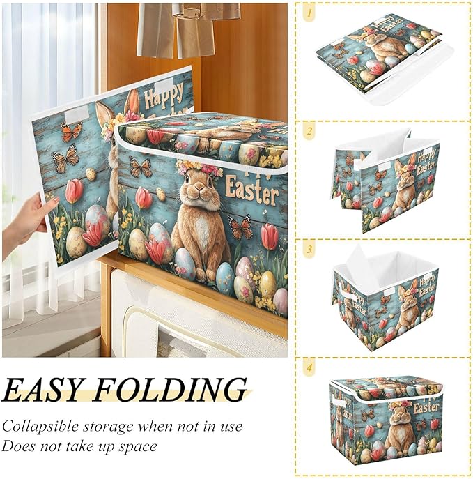 senya Easter Baskets Collapsible Storage Bins with Lids Rabbit Bunny Egg D Storage Boxes Clothes Baskets for Organizing