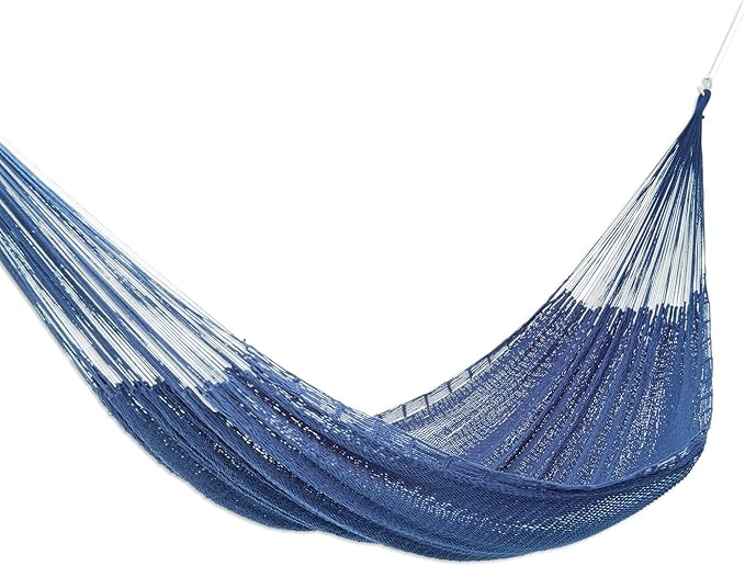 NOVICA Blue Cotton Mayan Hammock from Mexico 'Uxmal Navy'