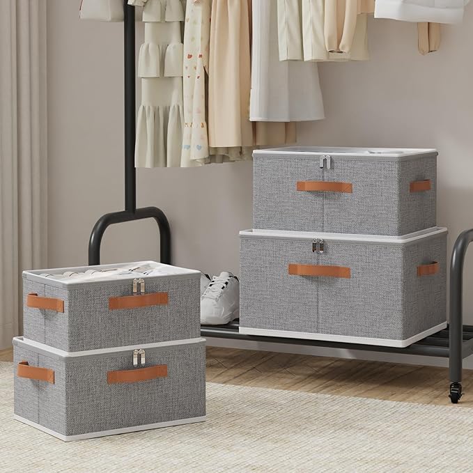 OUTBROS Large Storage Bins with Lid Foldable Bags Wardrobe Organiser with Handle and Zipper Used for storing clothes blankets pillows 19.7 x 15.7 x 11.8 inch 2-Pack